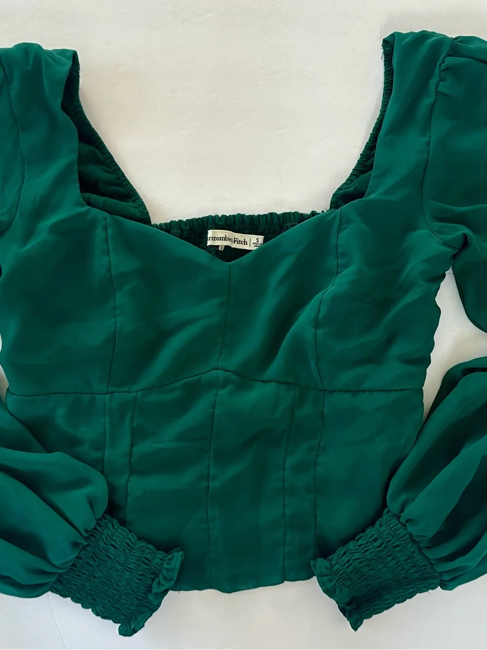 Abercrombie & Fitch Sweetheart Corset Top Sheer Puff Sleeves S Green Cottagecore